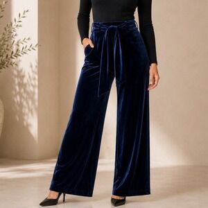 Misa Los Angeles Aliya Velvet Pant Wide Leg Full Length Date Trip Blue XS‎ NWOT